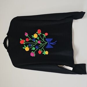 Vintage Ungaro Ter Wool Cardigan, Embroidered Floral & Black, Size L, NEW